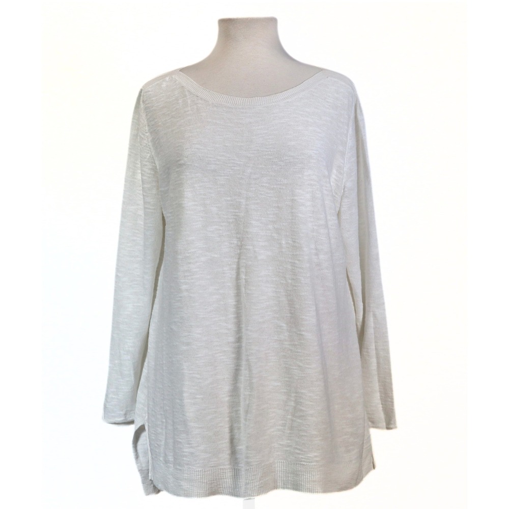 Eileen Fisher Sweater Womens‎ XL White Organic Linen Cotton Knit Tunic Lagenlook